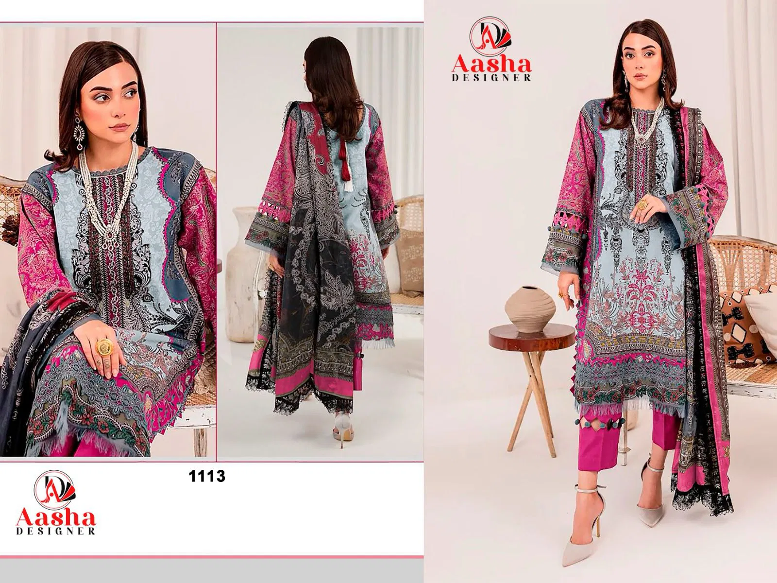 Aasha 1113 A And B Lawn Dupatta Pakistani Salwar Kameez 